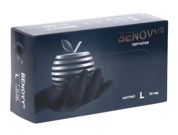 Перчатки нитриловые черные Benovy L неопудренные 100шт